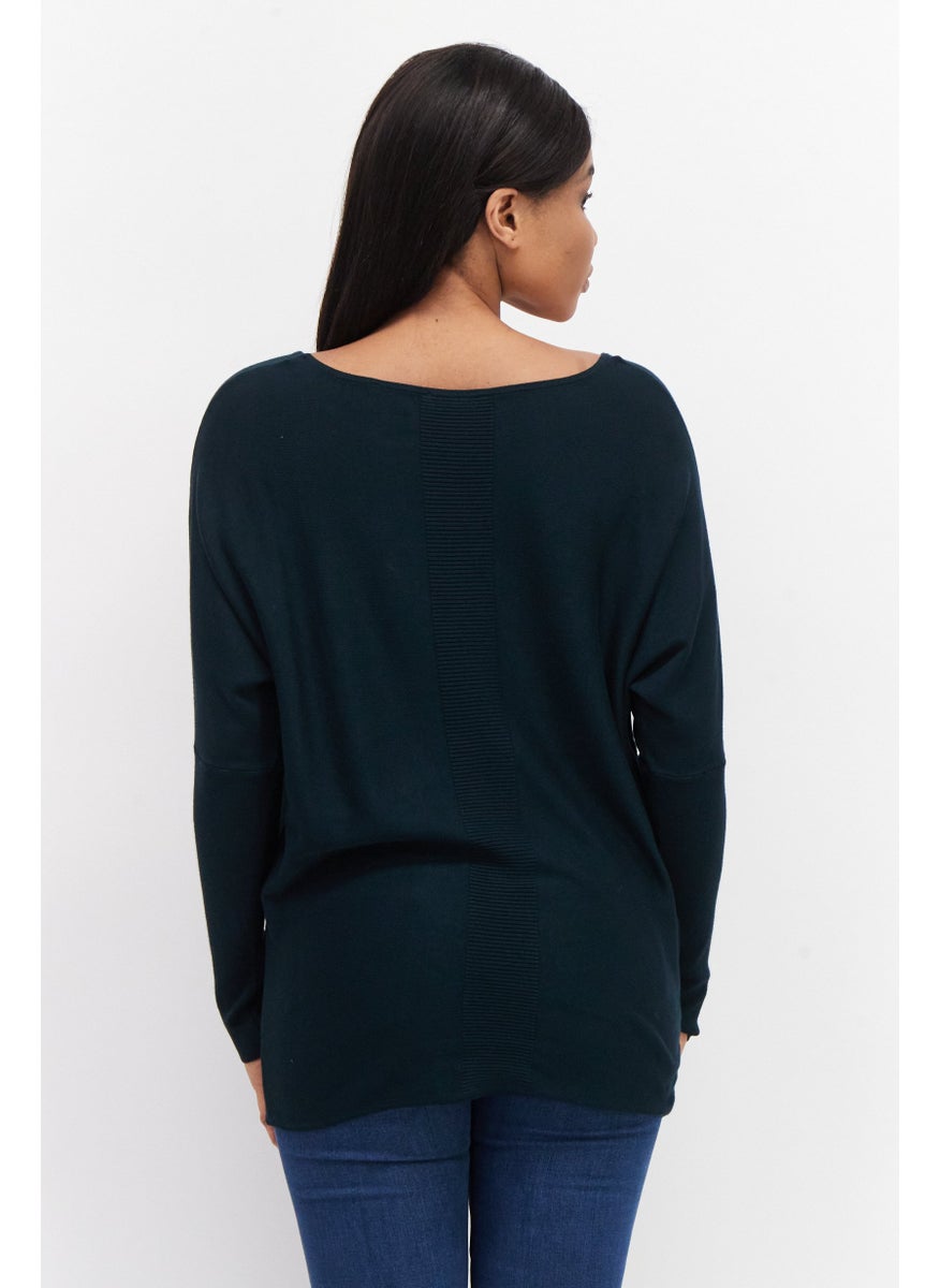Zero - Women Round Neck Textured Sweater, Dark Green - Image 1