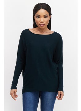 Zero Women Round Neck Textured Sweater, Dark Green  - Image 1