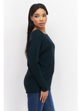 Zero Women Round Neck Textured Sweater, Dark Green  - Image 3