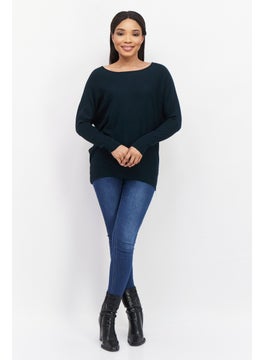 Zero Women Round Neck Textured Sweater, Dark Green  - Image 2