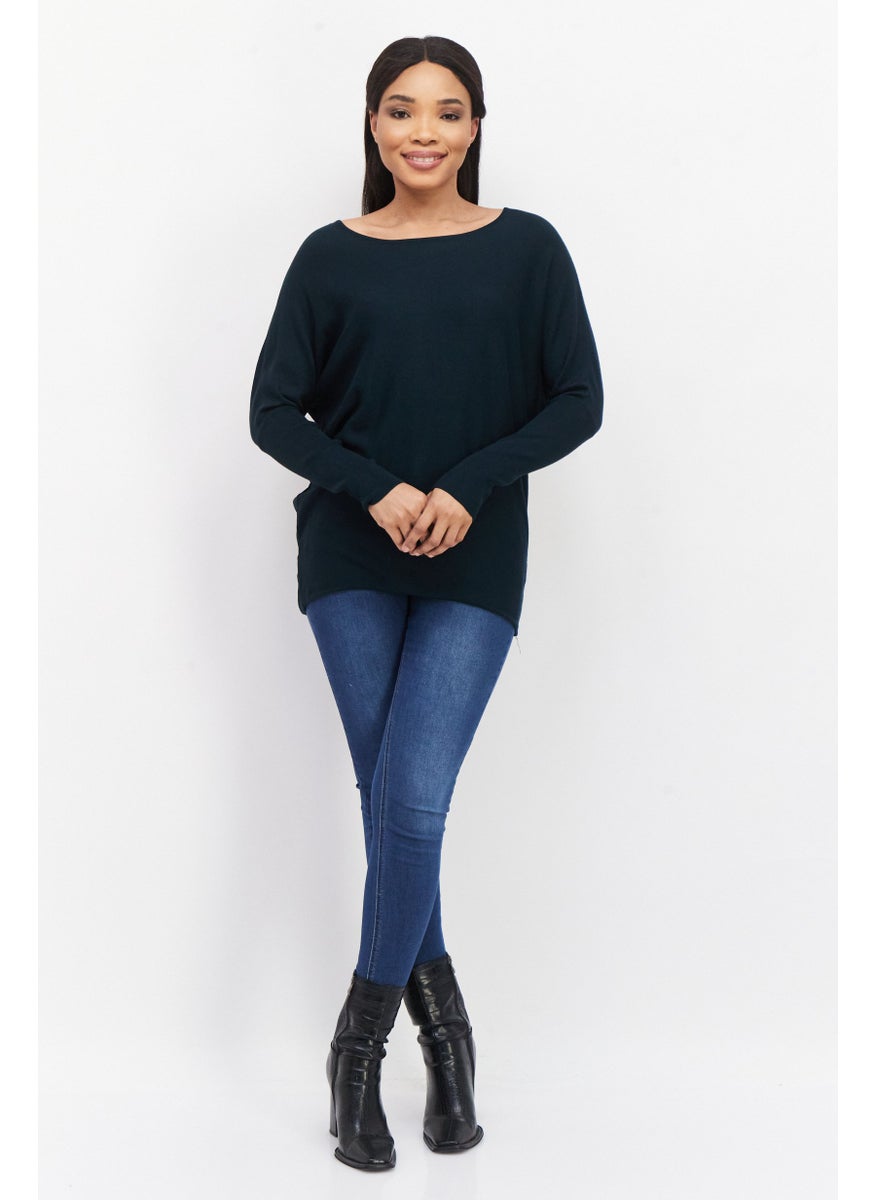 Zero - Women Round Neck Textured Sweater, Dark Green - Image 1