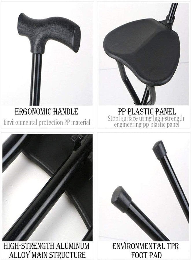 VHG Walking Stick Seniors Elderly Walking Stick with Seat, Aluminum Alloy Folding Canes with Non-Slip Handle, for People Disabilities, Pregnant Women, People Reduced Mobility - Image 3