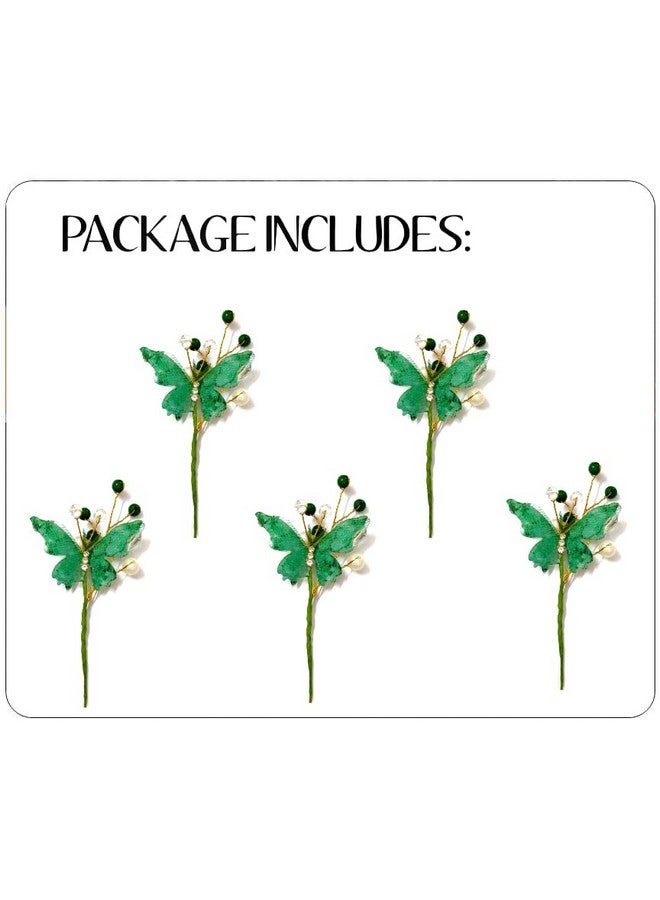 Ansh Artificial Plastic Butterfly Flower with Pearls/ Stone Design Hairpin/ Hair Clip/ Judabun | Bridal Hair Accessories for Women & Girls - Green, 2259, Combo of 5 - Image 5
