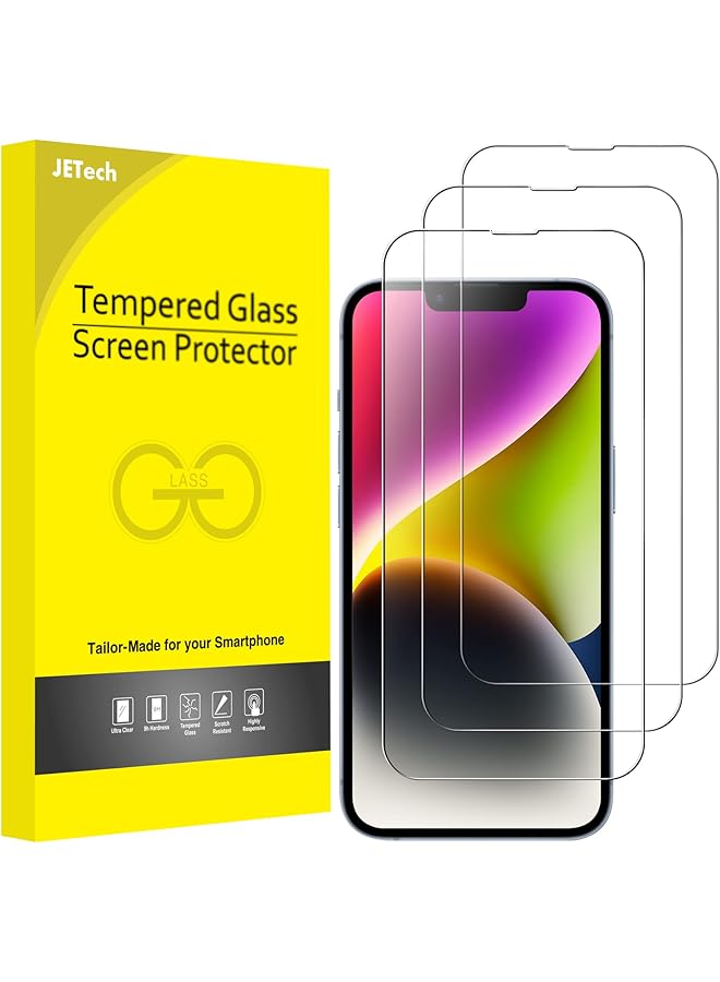 جي تيك واقي شاشة بتغطية كاملة لهاتف آيفون 14 بلس مقاس 6.7 بوصة، غلاف من الزجاج المقوى 9H، شفاف عالي الدقة، عبوة من 3 قطع - Image 1