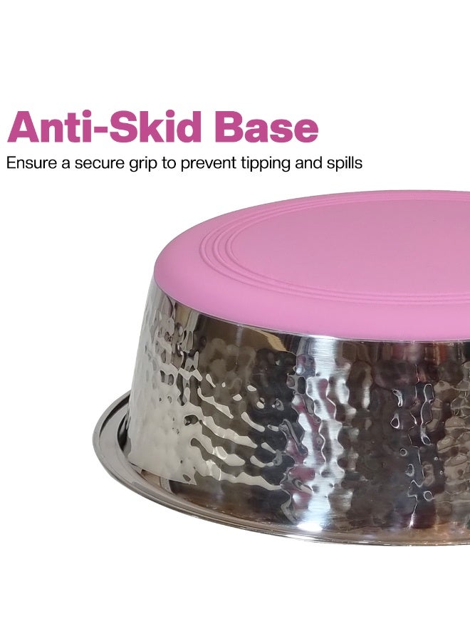 أن ان سي بيتس وعاء طعام للكلاب بقاعدة مطاطية غير قابلة للانزلاق وحواف ناعمة، وعاء طعام للحيوانات الأليفة من الفولاذ المقاوم للصدأ عالي التحمل للسلالات المتوسطة إلى الكبيرة، مثالي للعديد من أنواع الطعام، 26 سم وردي - Image 4