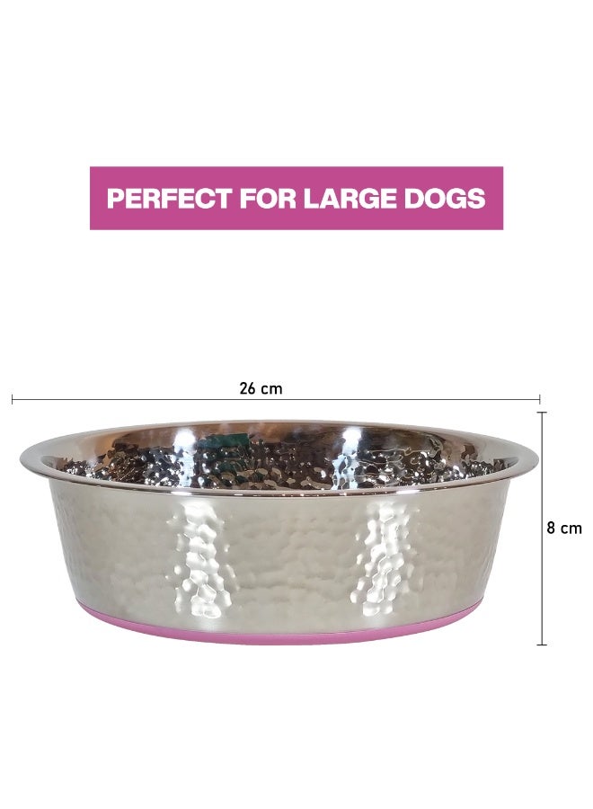 أن ان سي بيتس وعاء طعام للكلاب بقاعدة مطاطية غير قابلة للانزلاق وحواف ناعمة، وعاء طعام للحيوانات الأليفة من الفولاذ المقاوم للصدأ عالي التحمل للسلالات المتوسطة إلى الكبيرة، مثالي للعديد من أنواع الطعام، 26 سم وردي - Image 2