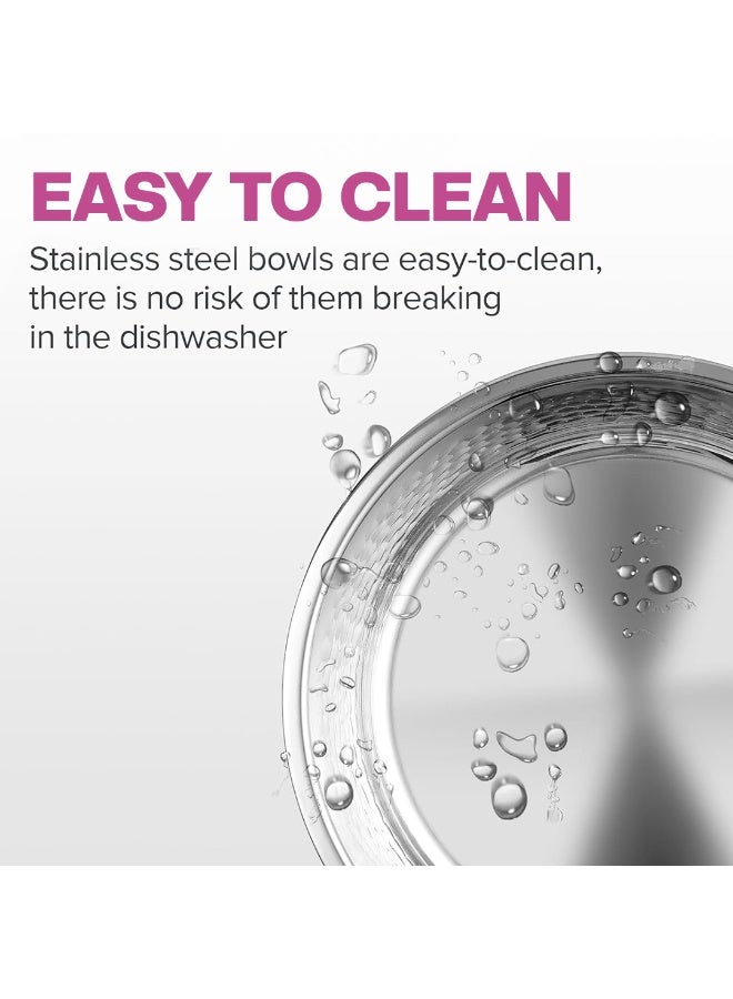 أن ان سي بيتس وعاء طعام للكلاب بقاعدة مطاطية غير قابلة للانزلاق وحواف ناعمة، وعاء طعام للحيوانات الأليفة من الفولاذ المقاوم للصدأ عالي التحمل للسلالات المتوسطة إلى الكبيرة، مثالي للعديد من أنواع الطعام، 26 سم وردي - Image 3