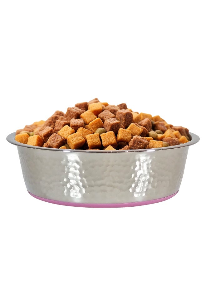 أن ان سي بيتس وعاء طعام للكلاب بقاعدة مطاطية غير قابلة للانزلاق وحواف ناعمة، وعاء طعام للحيوانات الأليفة من الفولاذ المقاوم للصدأ عالي التحمل للسلالات المتوسطة إلى الكبيرة، مثالي للعديد من أنواع الطعام، 26 سم وردي - Image 1