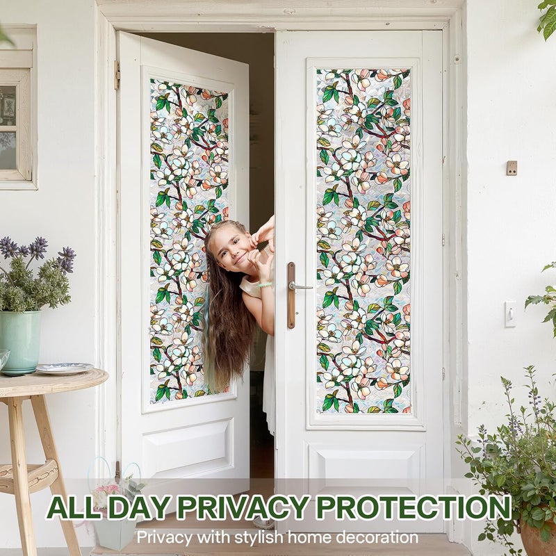 Aomkmi Stained Glass Window Film UV Resistant Window Privacy Film Petal Privacy Rainbow Decals Living Room Bedroom Sun Blocking Decor Removable Static Cling Stickers 17 x 78.74 Inch - Image 3
