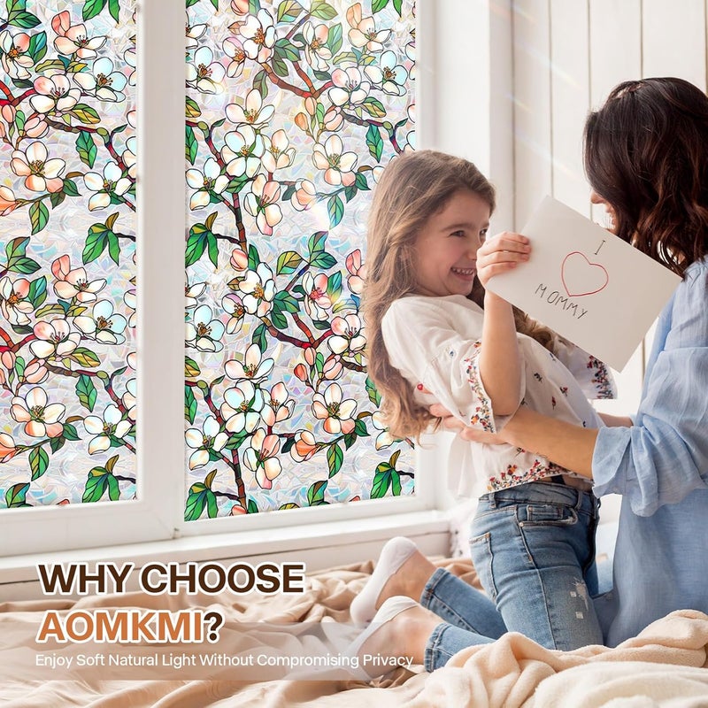 Aomkmi Stained Glass Window Film UV Resistant Window Privacy Film Petal Privacy Rainbow Decals Living Room Bedroom Sun Blocking Decor Removable Static Cling Stickers 17 x 78.74 Inch - Image 2