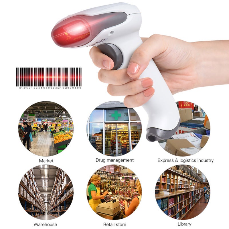 Barcode Scanner: White Plastic Handheld Scanner - High-speed 100 Scans/Sec Decoding 2.4GHz Wireless USB Barcode Scanner for Windows XP 7 8 10 System - Image 2