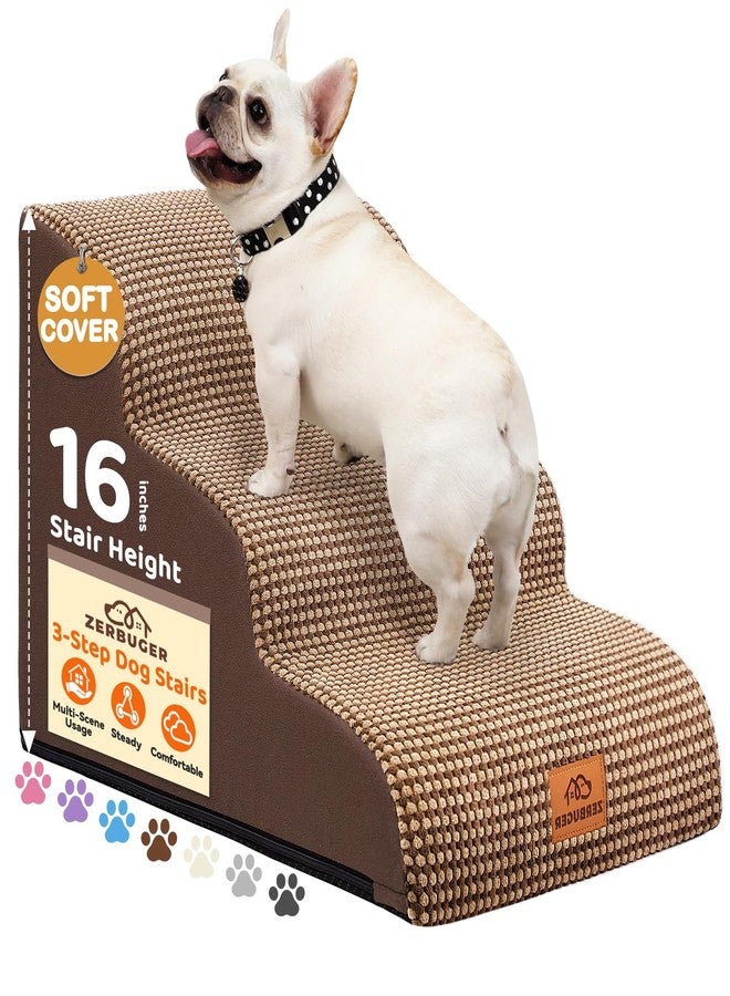 Zerbuger Dog Ramp and Stair for Bed 16" H-20 H,3-Step Cat Stair for Sofa and Chair,4-Step Dog Ramp for High Bed and Window,Durable Nonslip Fabric Cover for Indoor (Coffee-16 H, Pet Friendly, 3) - Image 1
