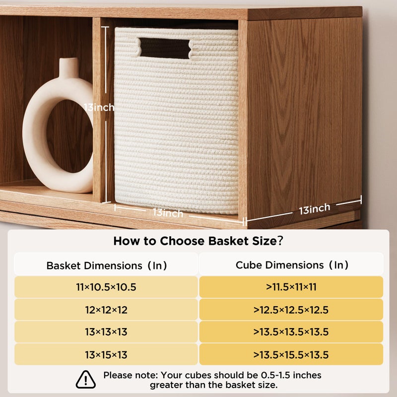 UBBCARE Set of 4 Storage Basket-13 X 13 X 13 in, Cotton Rope Baskets for Shelves, Toys, Book, Cube Storage Bins with Handles, Woven Storage Basket for Organizing, Mix-Brown - Image 2