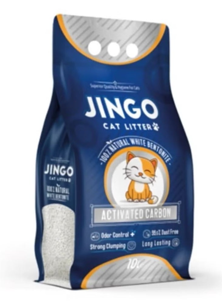 JINGO Sand dedicated to cat waste 10 liters 8 kilos of absorption and high-performance agglomeration with the smell of active carbon 