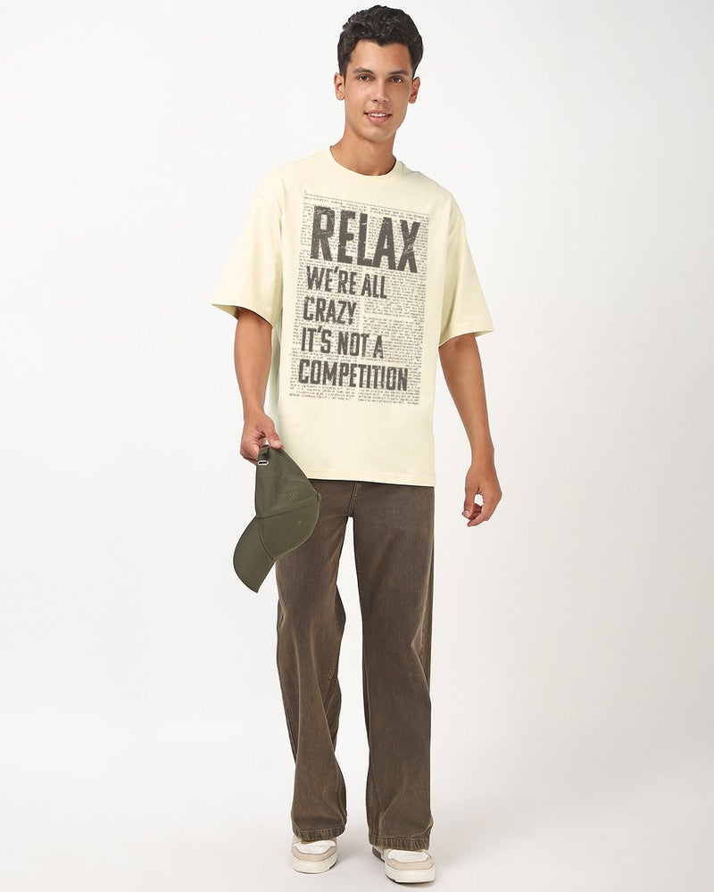 bewakoof Men's Beige Relax Typography Oversized T-shirt - Image 5