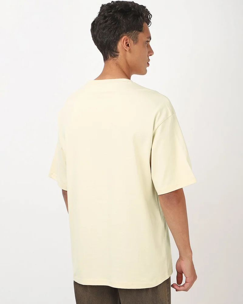 bewakoof  Men's Beige Relax Typography Oversized T-shirt for Men | Best Price UAE