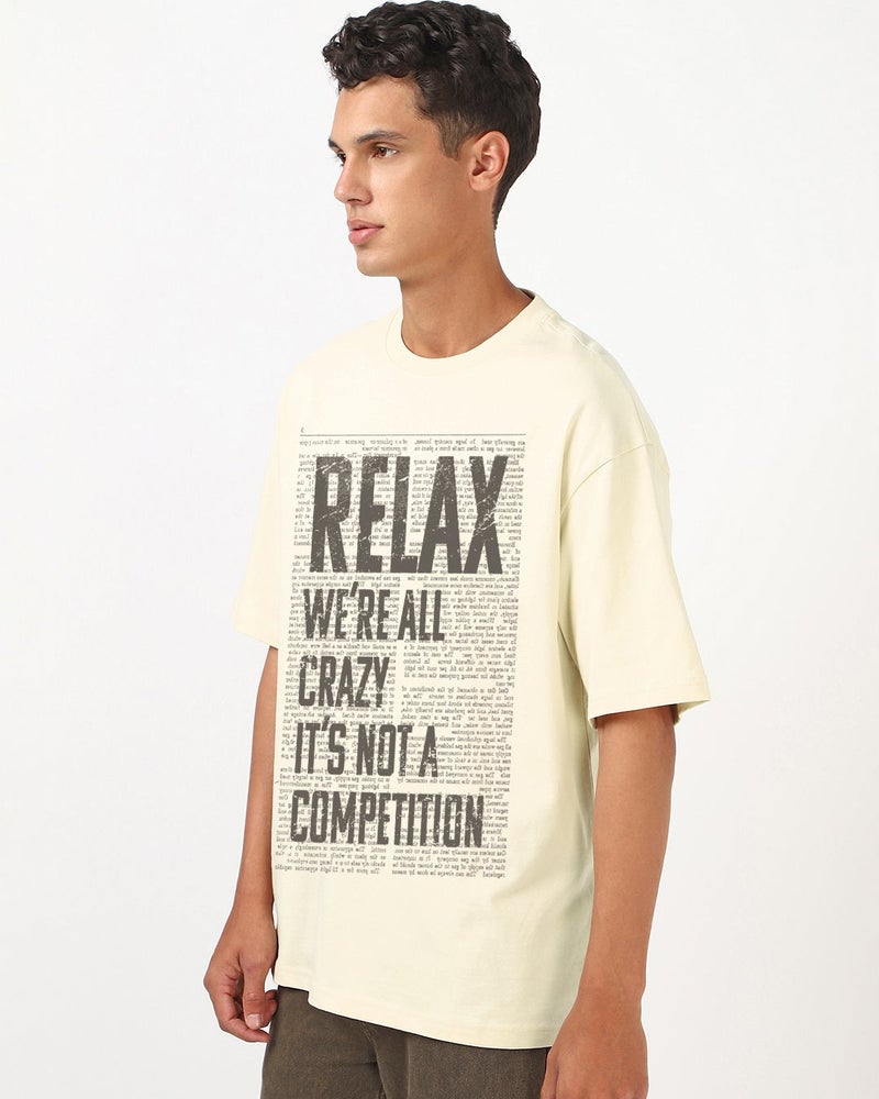 bewakoof Men's Beige Relax Typography Oversized T-shirt - Image 2