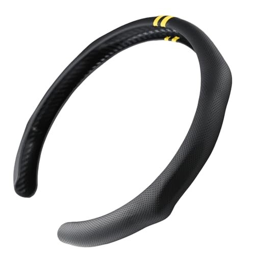 PartsTo Quick Install Sporty Perforated Nappa Leather Steering Wheel Cover with Yellow Stripes Universal fit 14½" to 15" Car SUV Pickup Steering Wheel - Image 3
