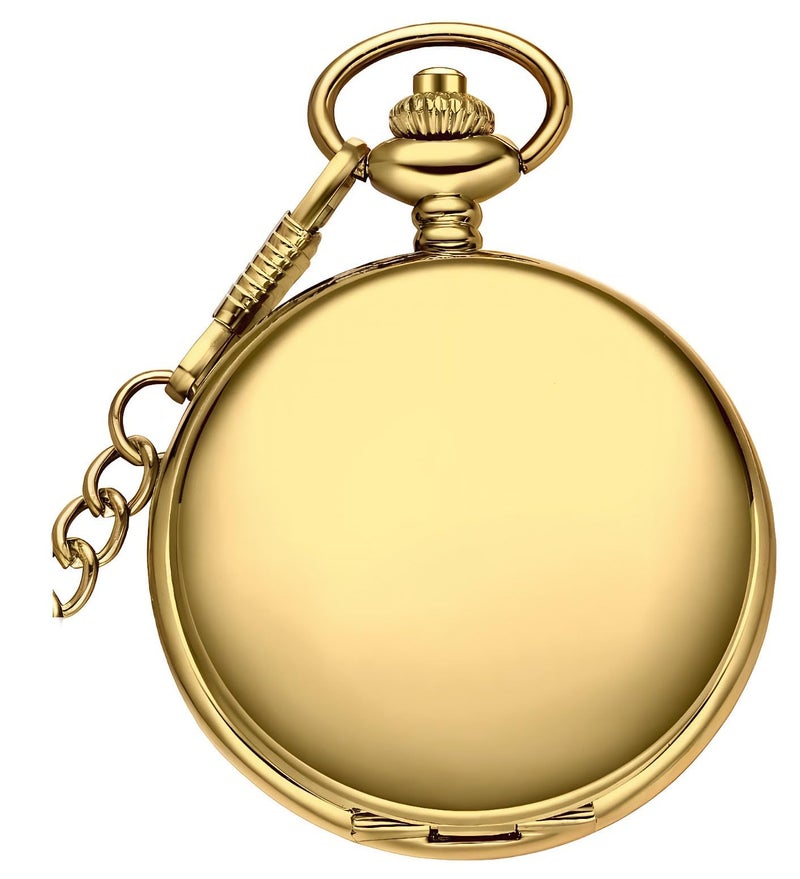 LYMFHCH Smooth Vintage Pocket Watch with Chain, Arabic Numerals Scale Mens Watch Christmas Graduation Birthday Gifts Fathers Day（Gold） - Image 2