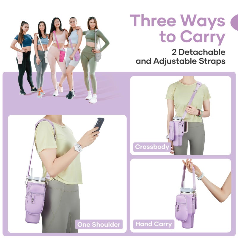 linmaya Water Bottle Carrier Bag for Stanley Cup 40/30oz with Phone Holder Pockets,Neoprene Water Bottle Cross-body Bag with Adjustable Shoulder & Hand Strap Stanley Cup Accessories - Image 2