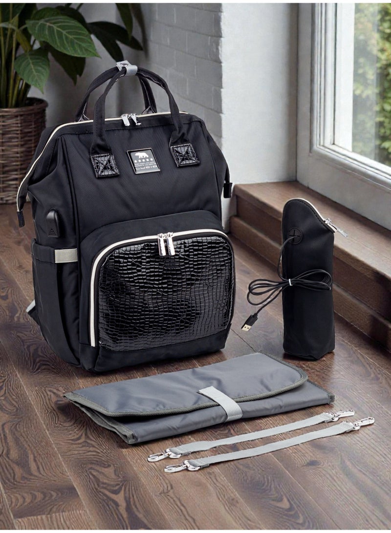 لوسيد طقم حقيبه لوازم الأمهات الإصدار الاحدث من لوسيد حقيبه (جلد) مقاومة للمياه مع مفرش غيار وحافظه للببرونه حراريه بوصله تسخين وحقيبه صغيره-احمر