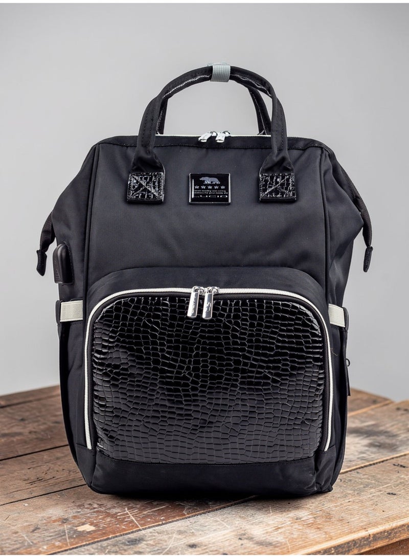 لوسيد طقم حقيبه لوازم الأمهات الإصدار الاحدث من لوسيد حقيبه (جلد) مقاومة للمياه مع مفرش غيار وحافظه للببرونه حراريه بوصله تسخين وحقيبه صغيره - Image 2