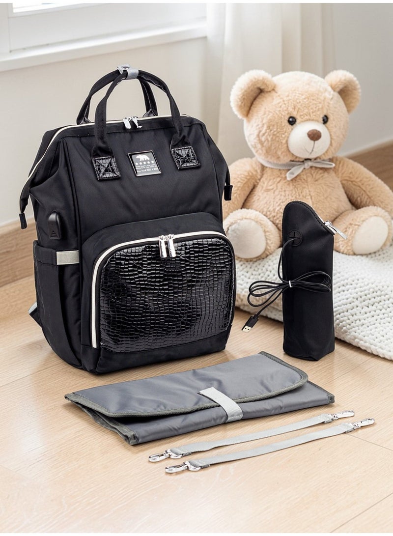 لوسيد طقم حقيبه لوازم الأمهات الإصدار الاحدث من لوسيد حقيبه (جلد) مقاومة للمياه مع مفرش غيار وحافظه للببرونه حراريه بوصله تسخين وحقيبه صغيره - Image 3