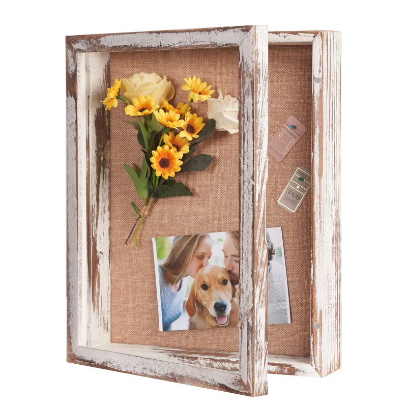 BECTSBEFF BECTSBEFF 11x14 Shadow Box Frame Deep Shadow Box with Magnetic Door Large Shadow Box Display Case with Glass Memory Box for Flower Bouquet Keepsake Photos AwardsRustic White 