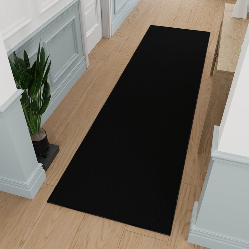 Ottomanson Ottomanson Hallway Runner Rug 27 x 12 Non Slip Solid Area Rugs Easy to Clean Laundry Rug Runner Durable  Pet Friendly Floor Carpet Runners for Hallways Entryway Living Room Kitchen Black