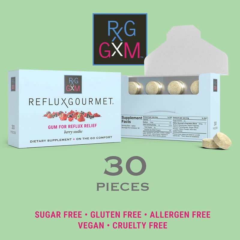 Reflux Gourmet Berry Soothe Gum Alginate Therapy Sodium Bicarbonate Gum for Acid Reflux Oral Cognitive and Digestive Support Natural with Ginger Celeriac and Aloe Sugar Free Gluten Free Vegan - Image 4