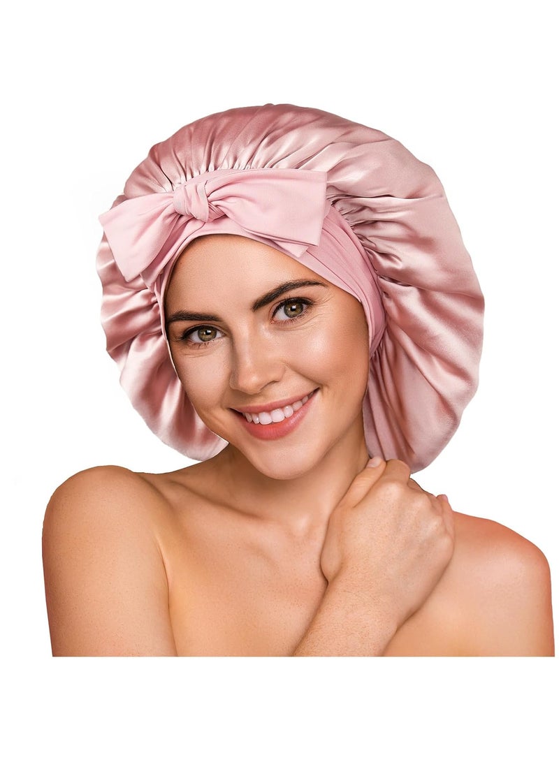 YFONG YFONG 100% 22 Momme Mulberry Silk Bonnet for Sleeping Women - Larger Double Layer Silk Hair Wrap – Non-Slip Silk Turban - Hair Silk Bonnet for Sleeping Women - Silk Cap for Sleeping, Pink - Image 1