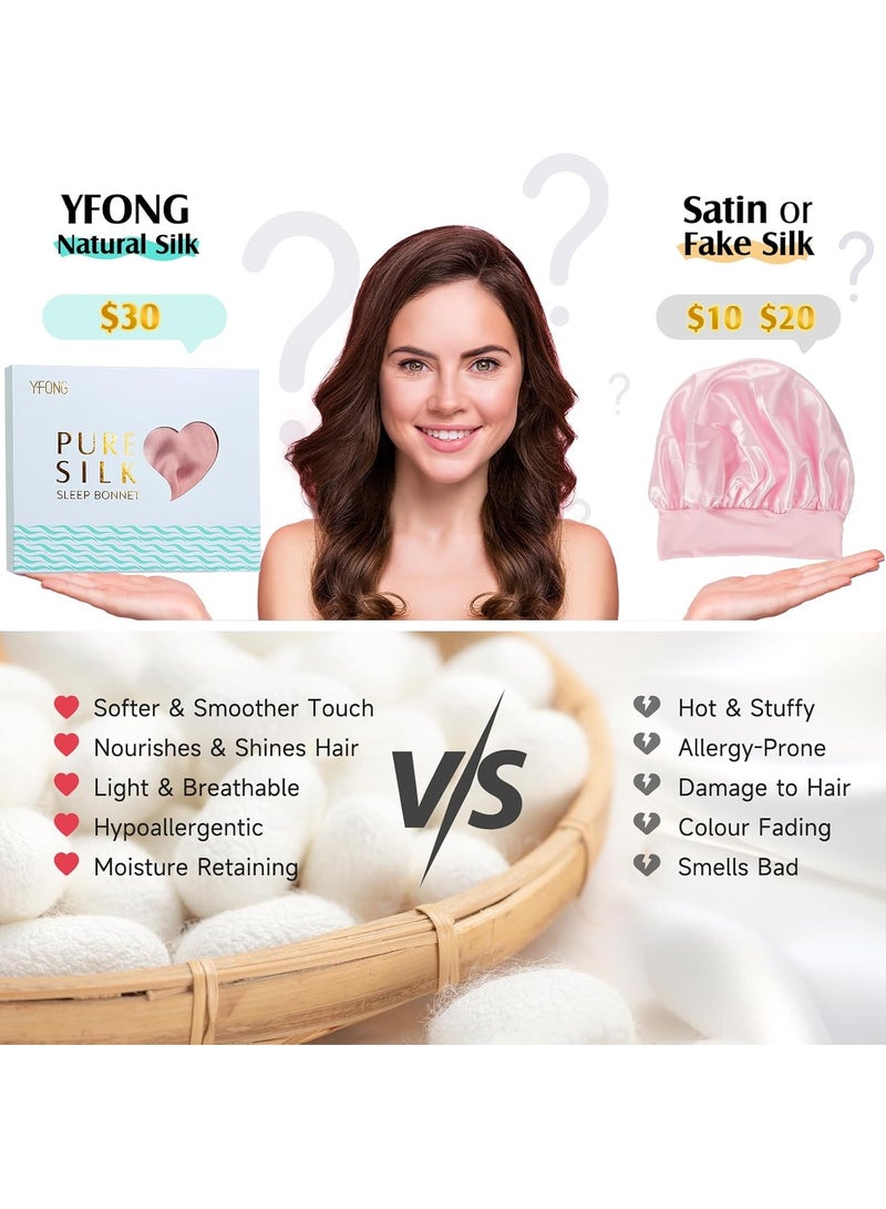 YFONG YFONG 100% 22 Momme Mulberry Silk Bonnet for Sleeping Women - Larger Double Layer Silk Hair Wrap – Non-Slip Silk Turban - Hair Silk Bonnet for Sleeping Women - Silk Cap for Sleeping, Pink - Image 3