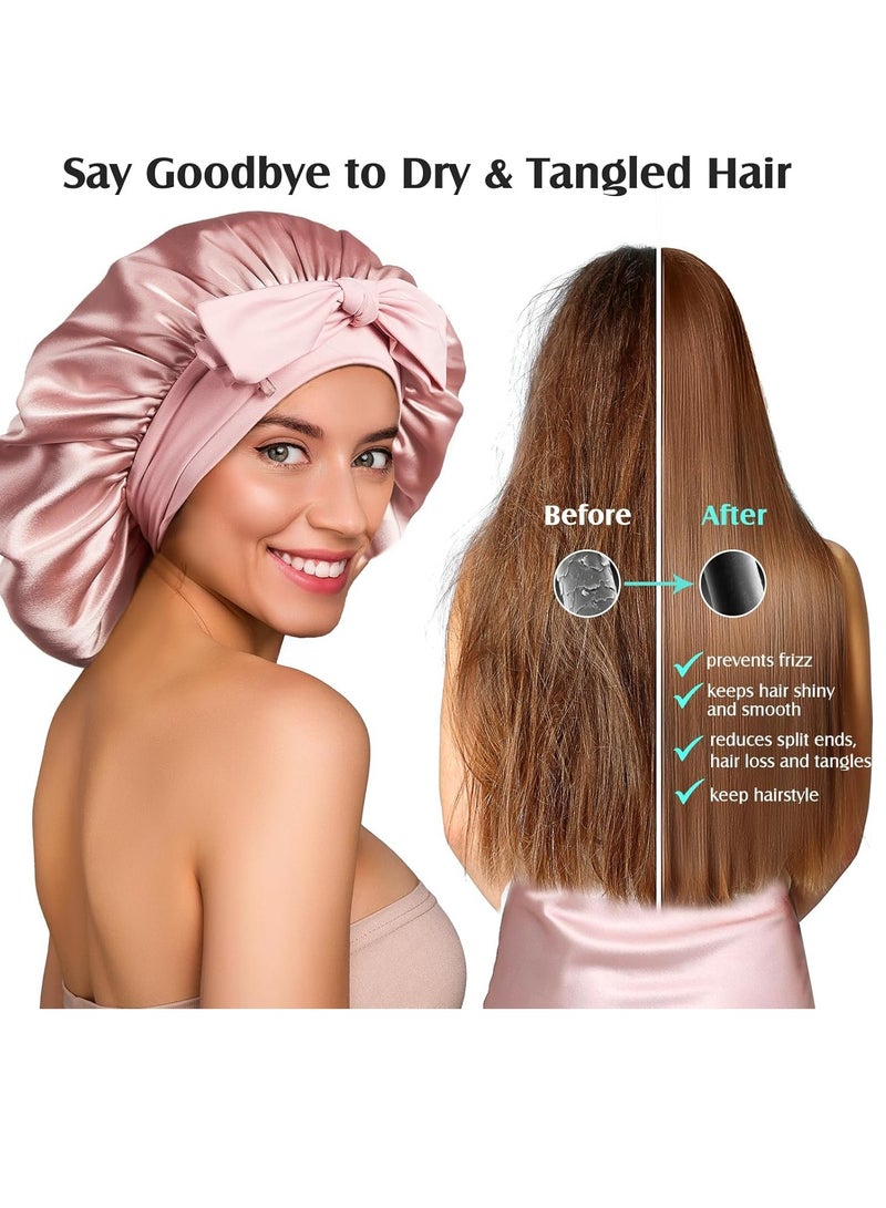 YFONG YFONG 100% 22 Momme Mulberry Silk Bonnet for Sleeping Women - Larger Double Layer Silk Hair Wrap – Non-Slip Silk Turban - Hair Silk Bonnet for Sleeping Women - Silk Cap for Sleeping, Pink - Image 4