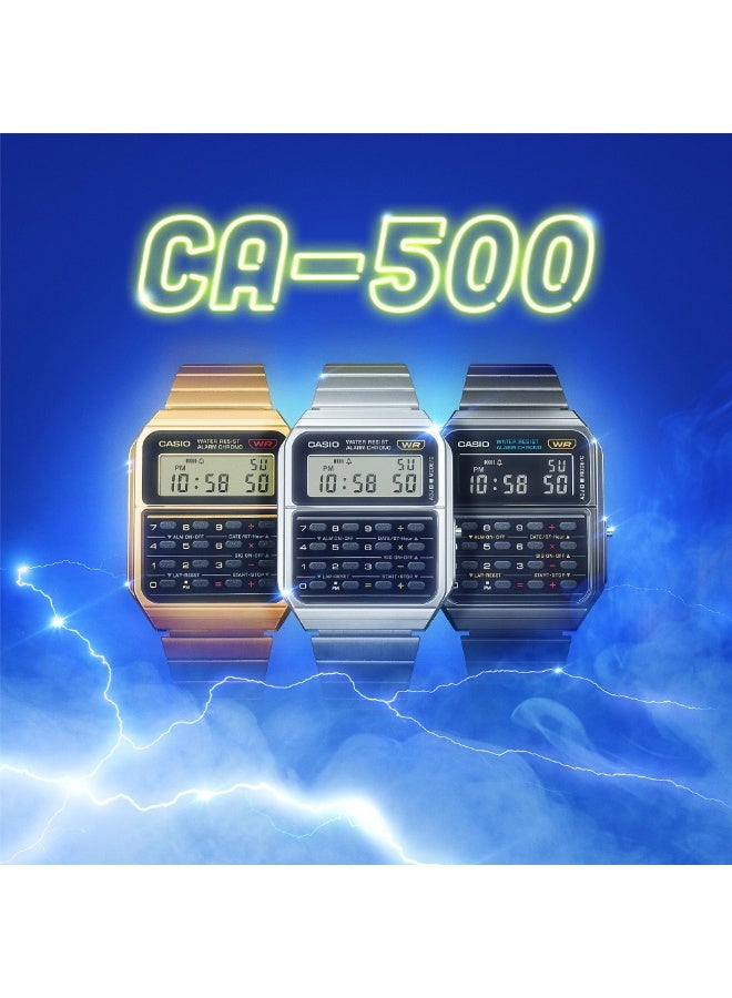 كاسيو ساعة كاسيو CA-500WEGG-1BDF الرقمية الكلاسيكية – بتصميم أسود وذهبي مع آلة حاسبة - Image 3