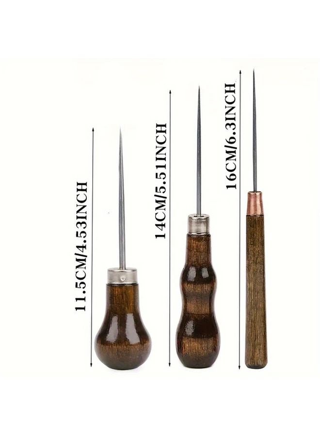 3pcs Gourd Shaped Solid Steel Cone Awls For Sewing Leather Craft Shoe Repair - Image 1