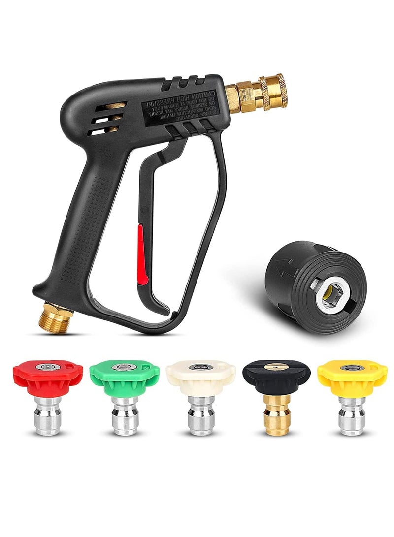 مسدس غسالة تعمل بالضغط 4000 باوند لكل انش مربع ب5 فوهات رش قابلة للتبديل، مسدس غسيل نفاث بوصلة سريعة 1/4 انش ووصلة M22 - Image 1