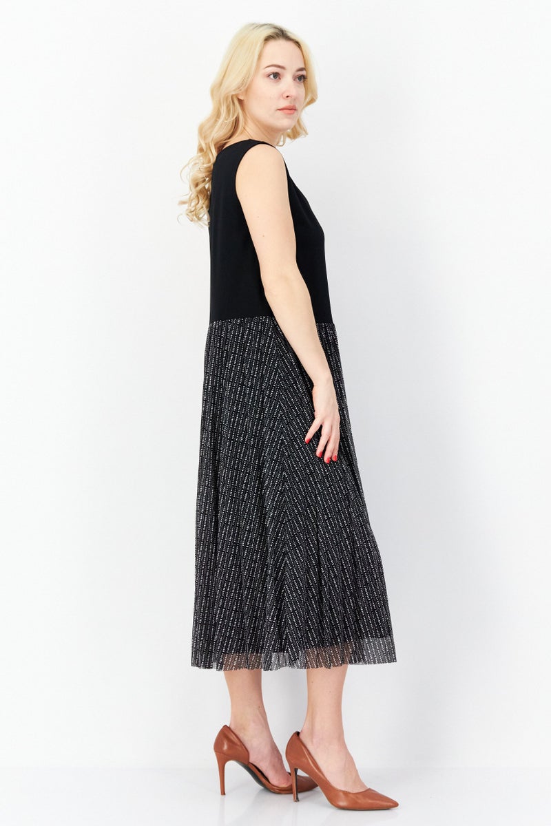 Zero Women Allover Print Midi Casual Dress, Black - Image 4