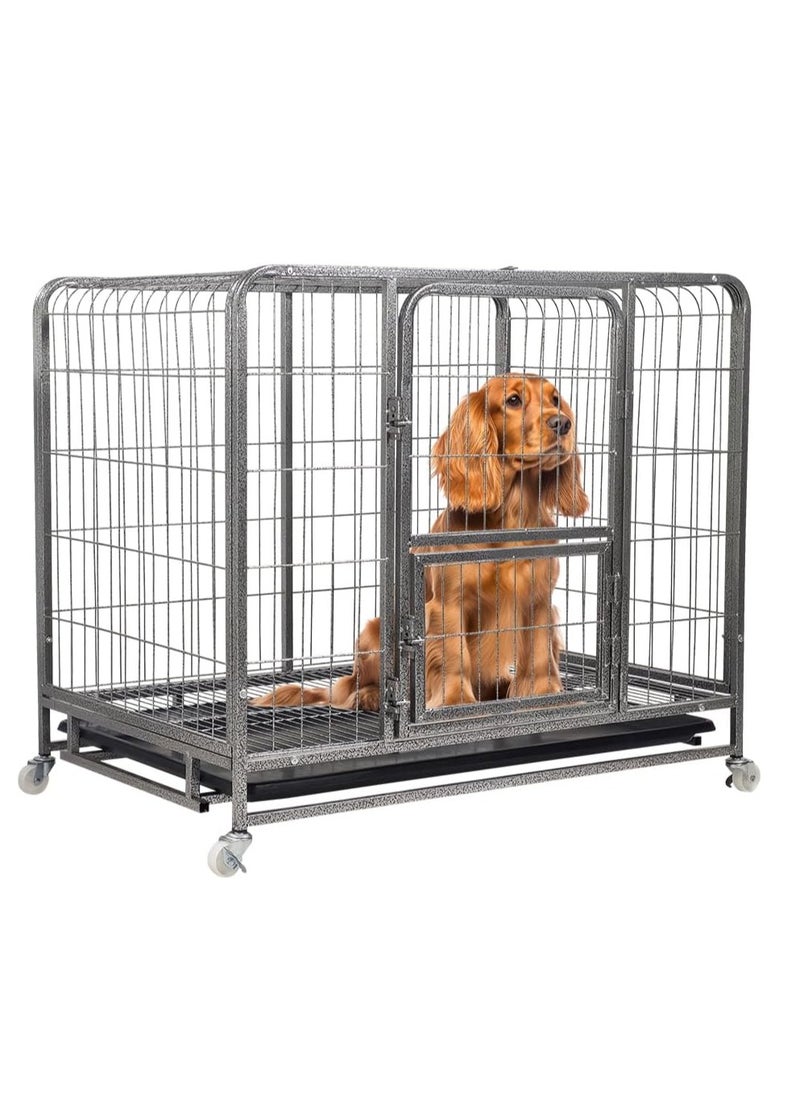 NNC PETS Dog cage with Heavy-Duty Metal, Lockable door, Removable tray and Rolling wheels, Dog playpen kennel with Open-top design, Sturdy cage for small to medium dogs, and Indoor-Outdoor use, 93 cm (Silver)  - Image 1