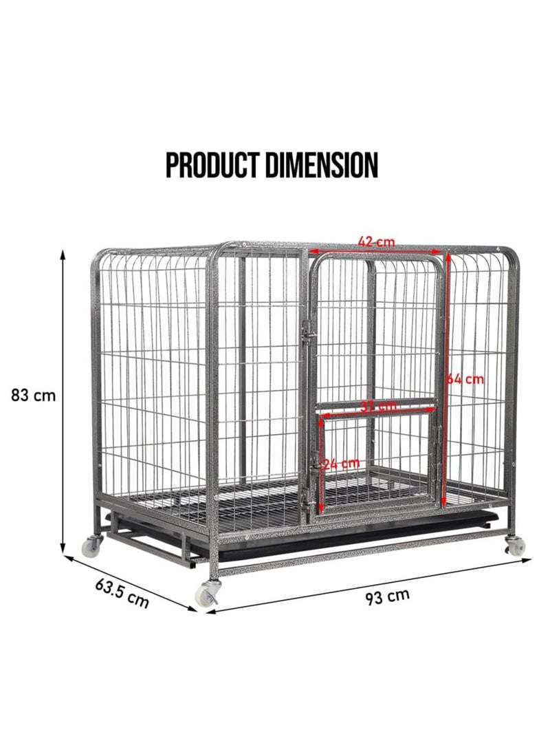 NNC PETS Dog cage with Heavy-Duty Metal, Lockable door, Removable tray and Rolling wheels, Dog playpen kennel with Open-top design, Sturdy cage for small to medium dogs, and Indoor-Outdoor use, 93 cm (Silver)  - Image 2