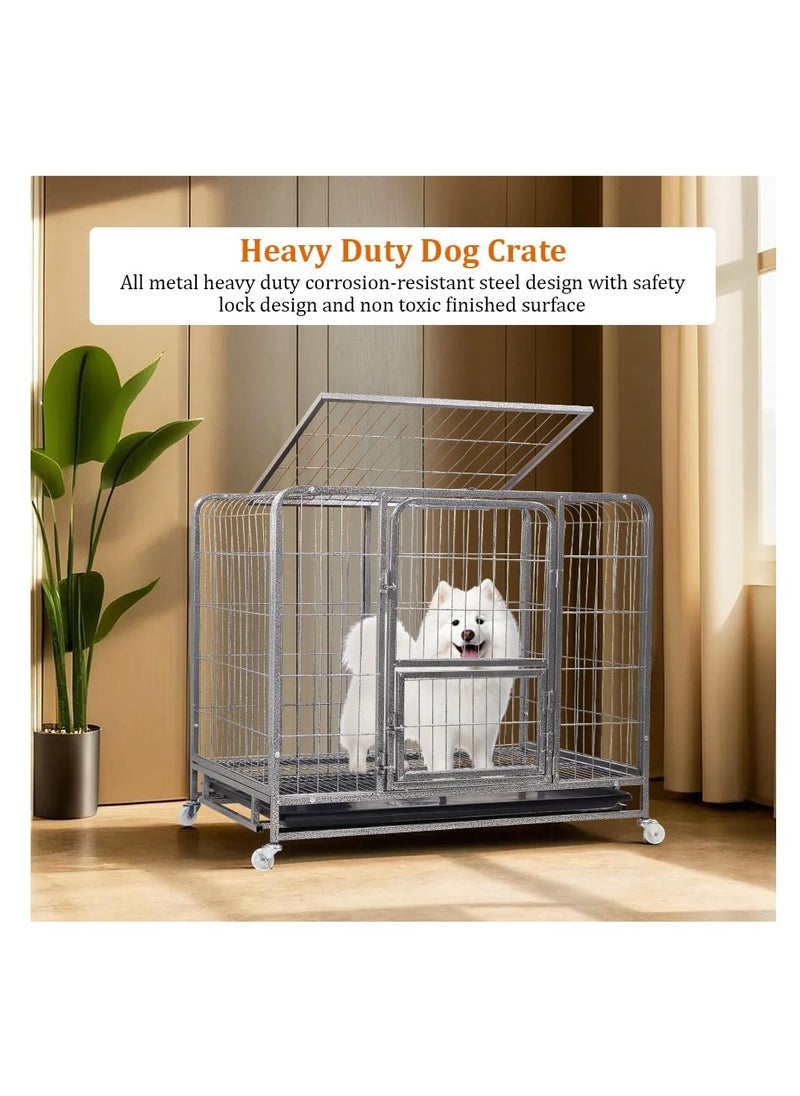 NNC PETS Dog cage with Heavy-Duty Metal, Lockable door, Removable tray and Rolling wheels, Dog playpen kennel with Open-top design, Sturdy cage for small to medium dogs, and Indoor-Outdoor use, 93 cm (Silver)  - Image 5