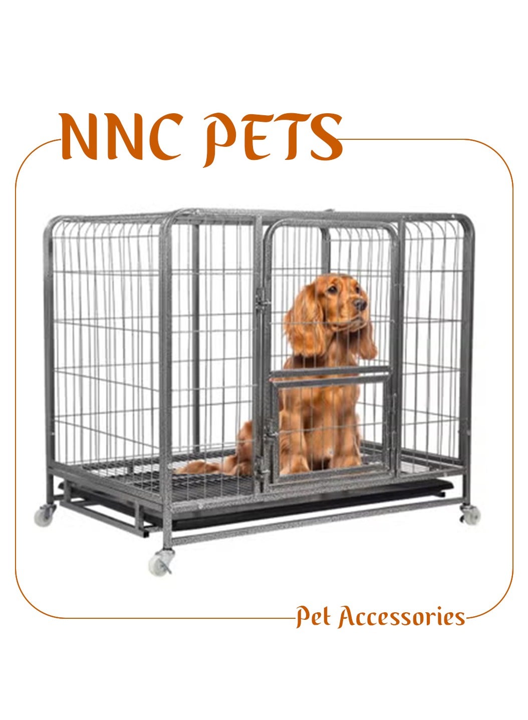 Dog cage with Heavy-Duty Metal, Lockable door, Removable tray and Rolling wheels, Dog playpen kennel with Open-top design, Sturdy cage for small to medium dogs, and Indoor-Outdoor use, 93 cm (Silver)