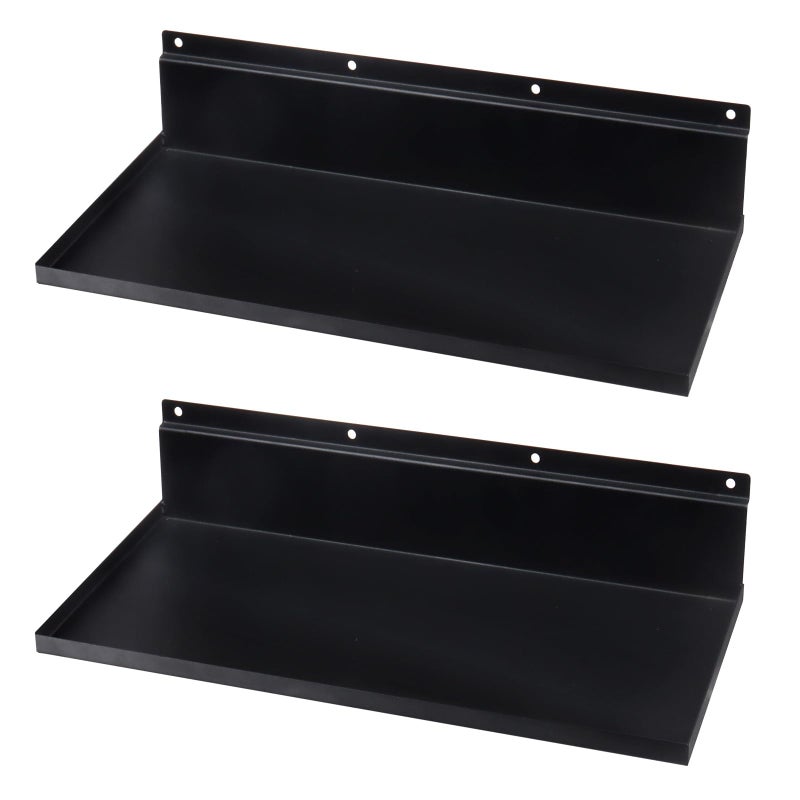 Alffun Metal Slatwall Shelves, 2 Pack 17Ã—8 Inch Slat Wall Hanging Shelf Accessories, Heavy Duty Slatwall Shelf for Garage, Retail, Home Storage - Image 1