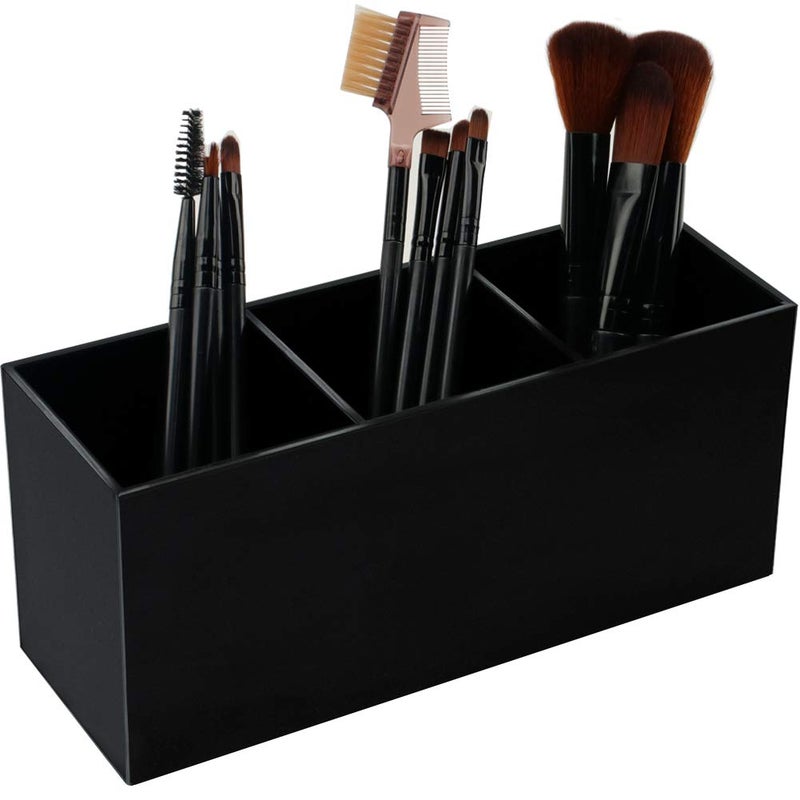 Weiai Black Makeup Brush Holder Organizer 3 Slot Acrylic Cosmetics Brushes Storage Solution