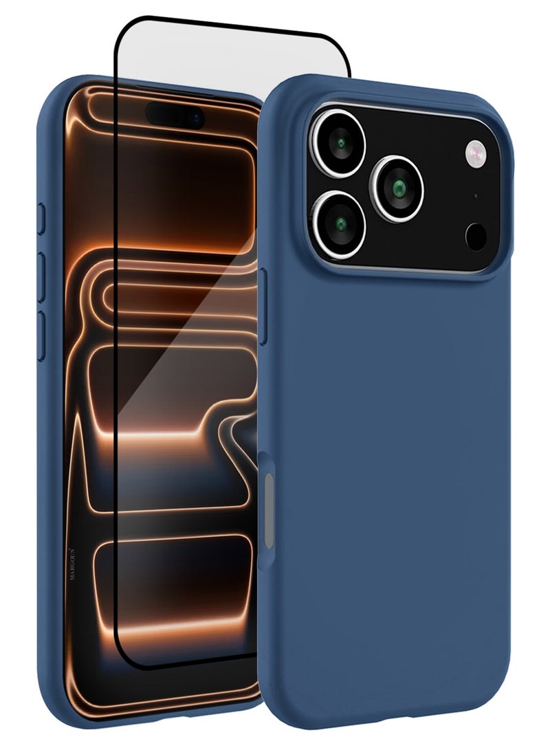 MUDISO 2 Packs Silicone Protective Phone Case for iPhone 17 Pro Max - Soft Anti-Scratch Microfiber Lining Ultra Slim Drop Protection Phone Cover with 3D Screen Protector - Blue - Image 1