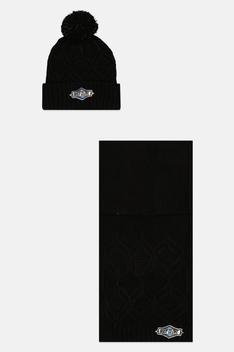 Body Glove Women 2 Pieces Brand Logo Scarf And Beanie Set, Black  - Image 2