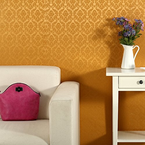 wolpin ورق جدران وولبين بوتانيكال بتصميم داماسك ذهبي منقوش بنسيج PVC لاصق للجدران لغرفة المعيشة، غرفة النوم، القاعة، ديكور داخلي منزلي قابل للتطبيق بنفسك - Image 2