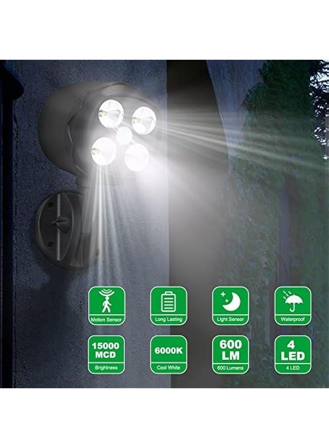 Motion Sensor Outdoor Lights, Battery Operated Outdoor Lights, 600LM Motion Detector Lights for Outside, 6000K LED Security Light Battery Powered Spotlight for House Wall, Black(2 Pack) - Image 2