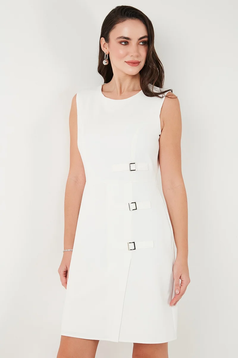 ليلا Standard Fit Belted Crew Neck Mini Dress Women's Dress 611EL1964