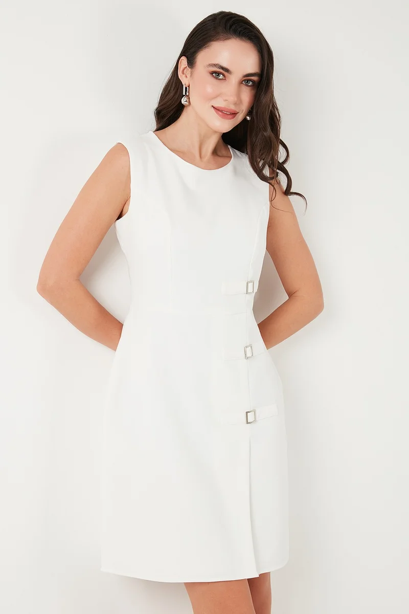 ليلا Standard Fit Belted Crew Neck Mini Dress Women's Dress 611EL1964