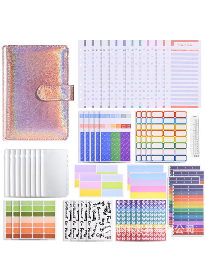 QICAI A6 Colorful Matte Laser Macaron Set Pu Notebook Cash Budget Financial Loose-leaf Book - Image 1